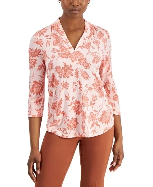 Petite Elena Floral V-Neck Top, Created for Macy's
