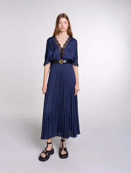 Pleated maxi dress with lace - Save $21400 Now!