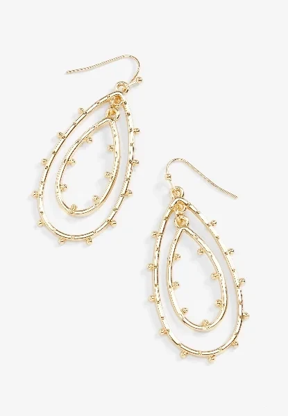 Gold Studded Double Teardrop Earrings - 30% Discount Now!