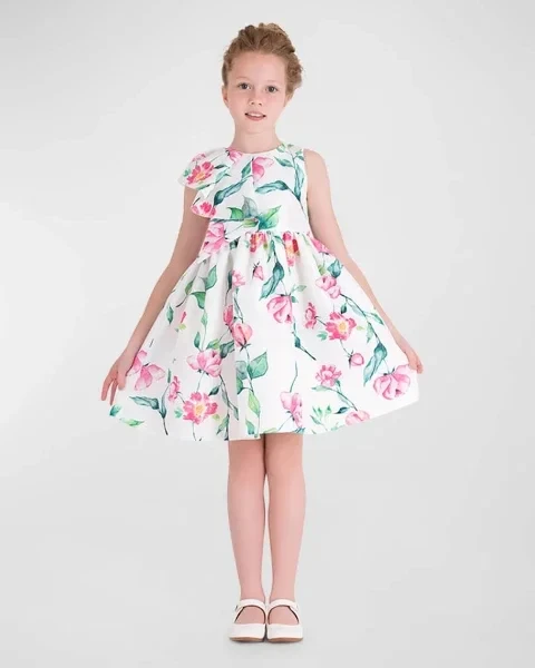 Girl's Floral Blush Ruffled Sleeveless Dress, Size 3T-10