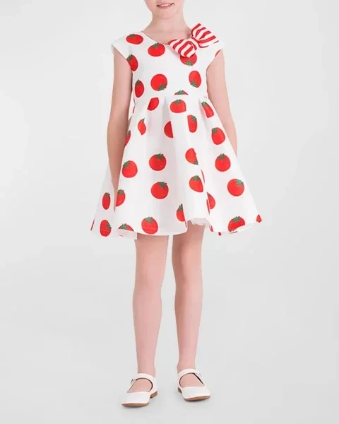 Girl's Tomato Short-Sleeve Dress, Size 3T-10