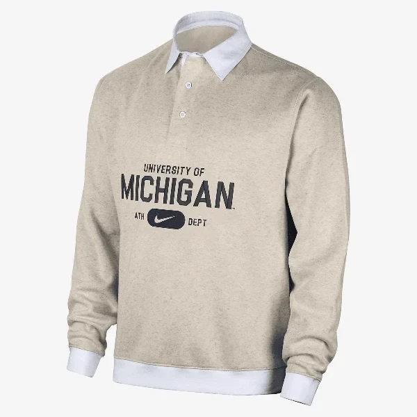 Michigan Club Fleece Men's Nike College Long-Sleeve Polo - 24% Price Drop!