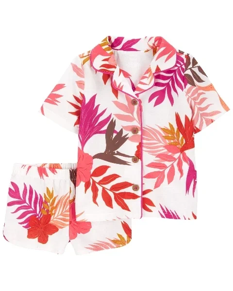 Toddler 2-Piece Floral Coat-Style Loose Fit Pajama Set