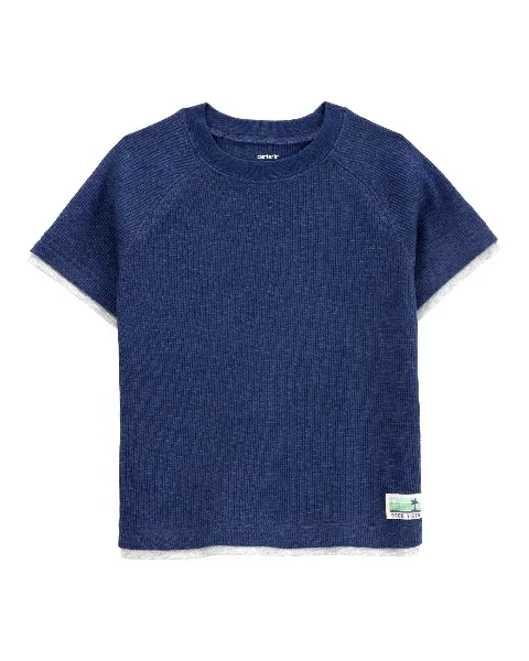 Baby Solid Cotton Blend Short-Sleeve Tee - Navy - Now 60% Off!