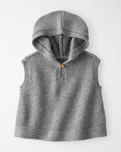 Baby Organic Cotton Sweater Knit Hooded Poncho - 64% Off Limited Time!
