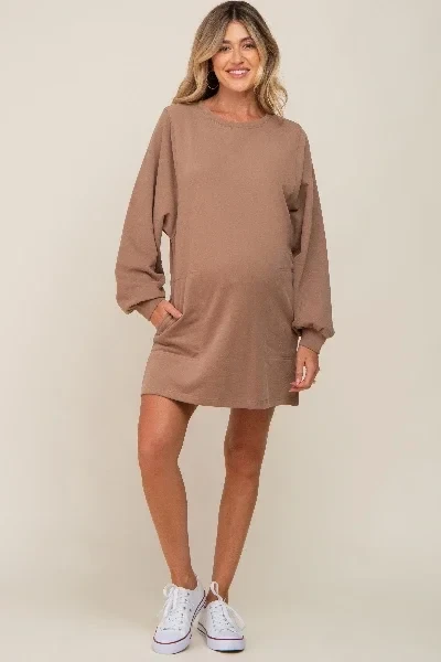 Mocha Ultra Soft Maternity Sweatshirt Dress - Save $2800 Now!