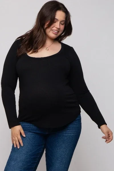 Black Basic Long Sleeve Plus Maternity Top - Save $1200 Today!