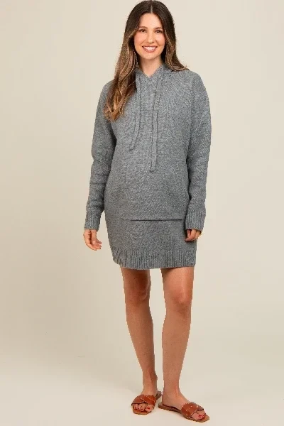 Grey Hooded Front Pocket Maternity Sweater Dress - Save $3300 Now!