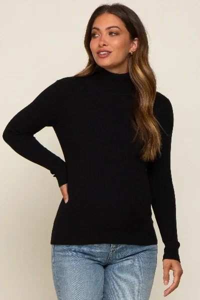 Black Ribbed Fitted Long Sleeve Maternity Top - 31% Price Drop!