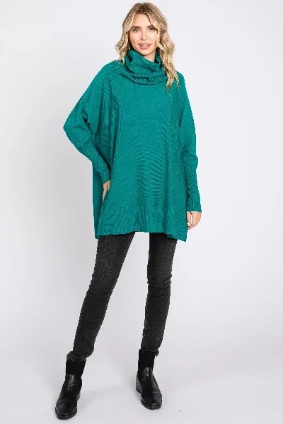 Forest Green Cowl Neck Dolman Sleeve Sweater - 31% Discount Now!