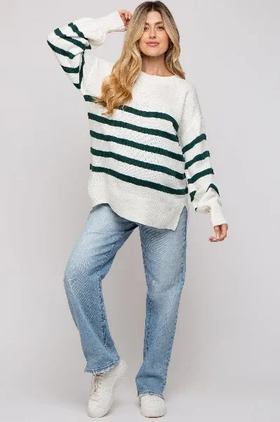 Forest Green Striped Oversized Side Slit Maternity Sweater - 31% Off Today!