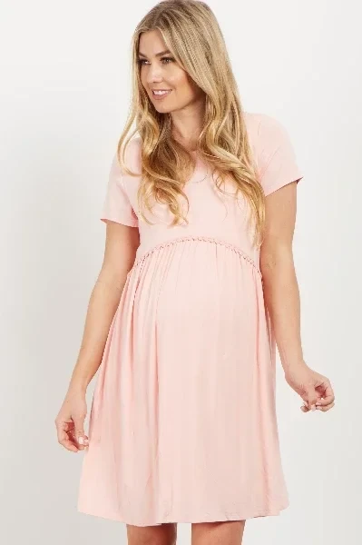 PinkBlush Pink Solid Crochet Trim Maternity Shift Dress - 31% Off Limited Time!