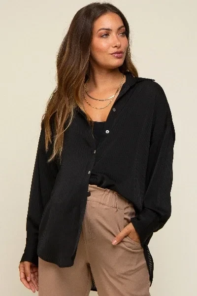 Black Striped Silky Maternity Button Down Blouse - 31% Off Limited Time!