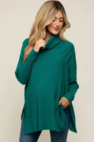 Forest Green Cowl Neck Dolman Sleeve Maternity Sweater - Save 31% Today!