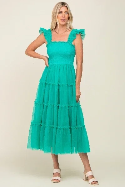Jade Smocked Mesh Ruffle Accent Midi Dress - Save $3600 Today!