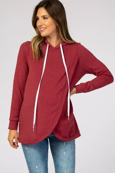 Red Layered Front Maternity/Nursing Fleece Hoodie - Save 31% Today!
