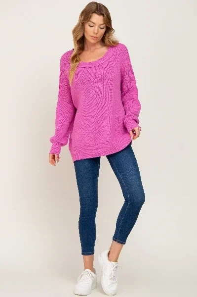 Magenta Exposed Seam Side Slit Sweater - Now 30% Off!