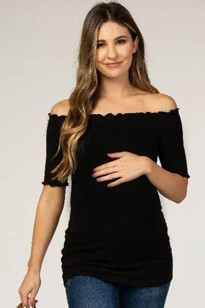 Black Off Shoulder Lettuce Maternity Top - 31% Off Limited Time!
