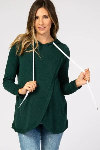 Forest Green Layered Front Maternity/Nursing Fleece Hoodie - 31% Discount Now!