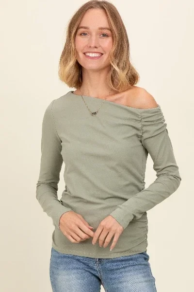 Light Olive One Shoulder Long Sleeve Top - Now 31% Off!