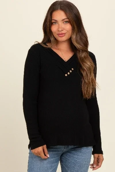 Black V-Neck Long Sleeve Maternity Top - Now 57% Off!
