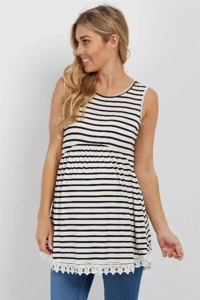 PinkBlush Ivory Striped Crochet Trim Maternity Tank Top - Save $2000 Now!