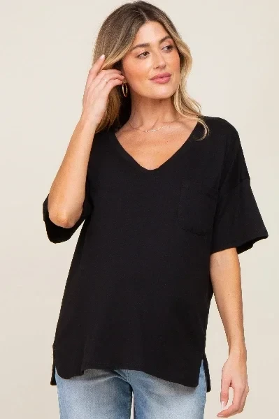 Black Pocketed V-Neck Maternity Top - Save $900 Now!