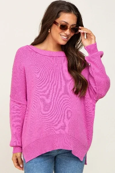 Magenta Exposed Seam Side Slit Maternity Sweater - 30% Price Drop!