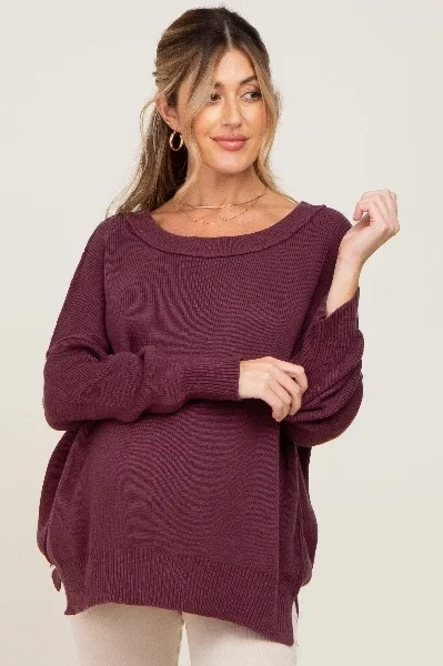 Plum Exposed Seam Side Slit Maternity Sweater - Save 30% Today!