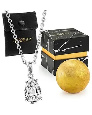 Lovery Sterling Silver Tear Drop CZ Necklace with Pouch, Bath Bomb, & Gift Box - Now 87% Off!
