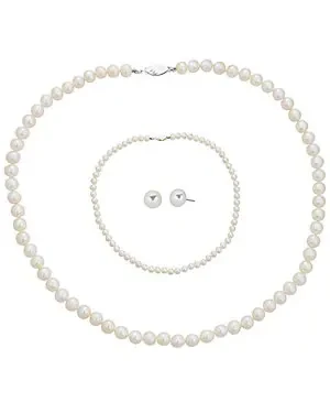 BELPEARL Silver 6-7mm Freshwater Pearl Necklace, Earrings, & Bracelet Set - Save $4700 Today!