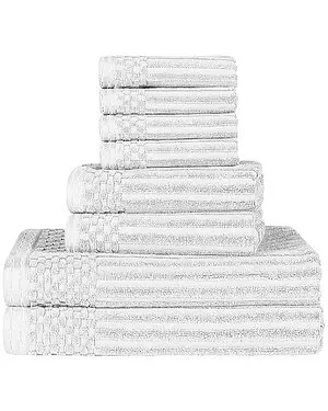 Superior Cotton Highly Absorbent 8Pc Solid And Checkered Border Towel Set - 65% Off Today!