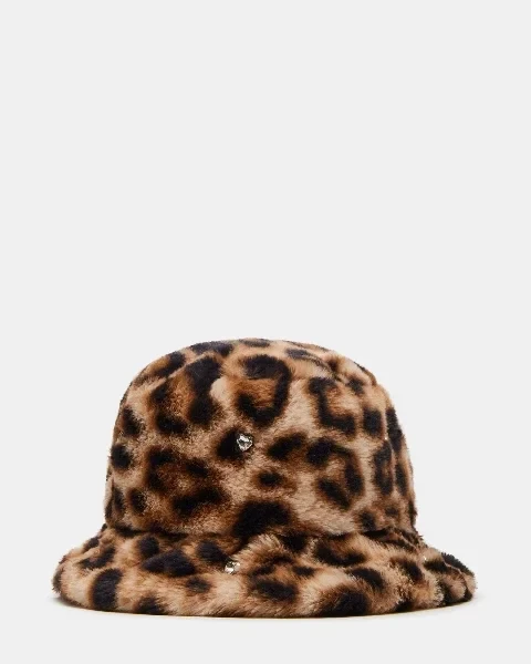 FAUX FUR BUCKET HAT LEOPARD RHINESTONES - Save 30% Today!