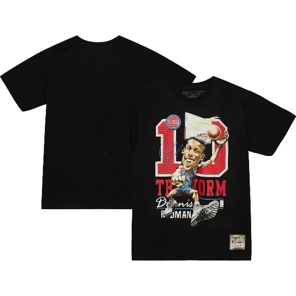 Men's Detroit Pistons Dennis Rodman Mitchell & Ness Black Hardwood Classics Caricature T-Shirt - 30% Price Drop!