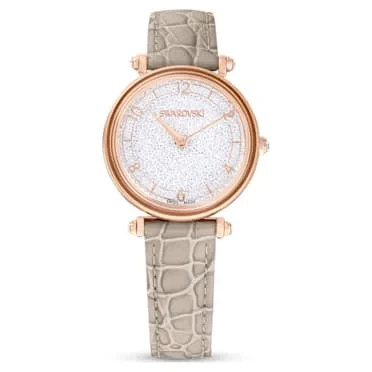 CrystallineWonderwatch,SwissMade,Leatherstrap,Beige,Rosegold-tonefinish