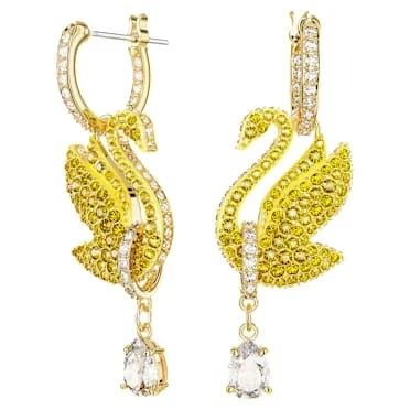 Swandropearrings,Swan,Yellow,Gold-toneplated