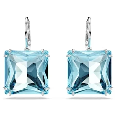 Milleniadropearrings,Squarecut,Blue,Rhodiumplated