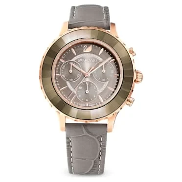 OcteaLuxChronowatch,SwissMade,Leatherstrap,Gray,Rosegold-tonefinish