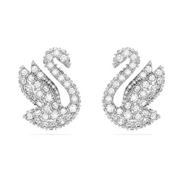 Swanstudearrings,Swan,White,Rhodiumplated