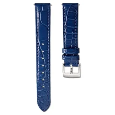 Watchstrap,15mm(0.59")width,Leatherwithstitching,Blue,Stainlesssteel