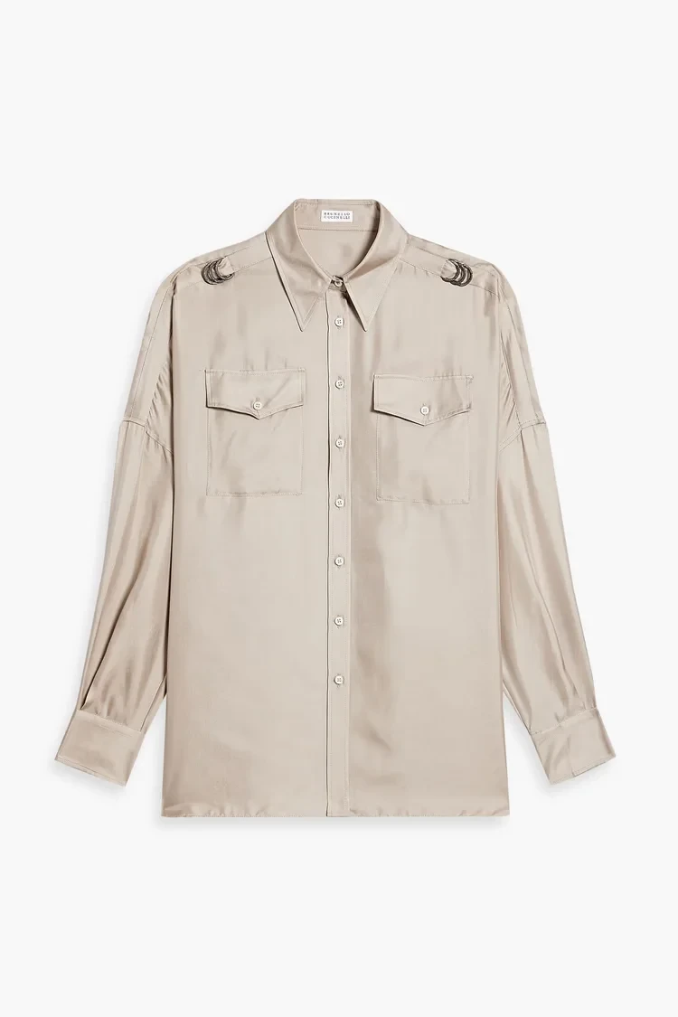 Ring-embellished silk-satin twill shirt