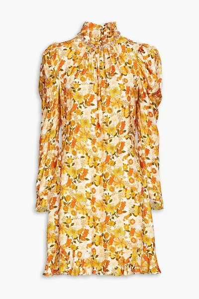 Grace ruched floral-jacquard mini dress