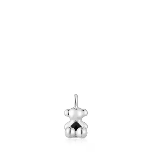 Small silver bear Pendant with onyx Bold Bear - 30% Off Limited Time!