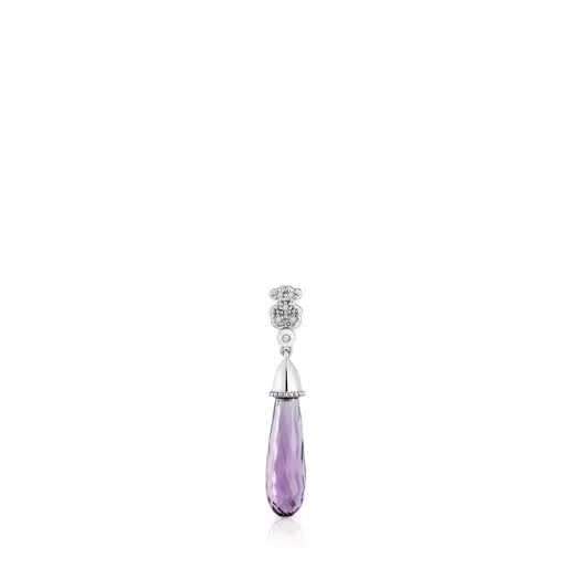 Short white-gold bear Single earring with diamonds and amethyst TOUS Grain - Save $7600 Today!