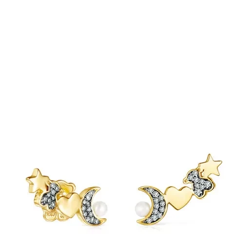Nocturne Earrings in Silver Vermeil with Diamonds and Pearl - Save $12300 Today!