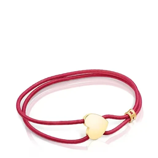 Red elastic Sweet Dolls Bracelet with silver vermeil heart - Save 31% Today!