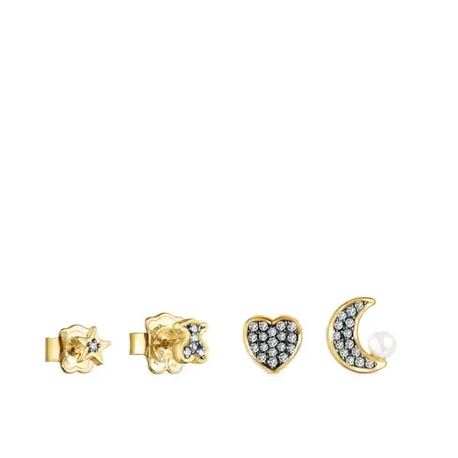 Pack of Nocturne Earrings in Silver Vermeil with Diamonds and Pearl - Save $13500 Today!