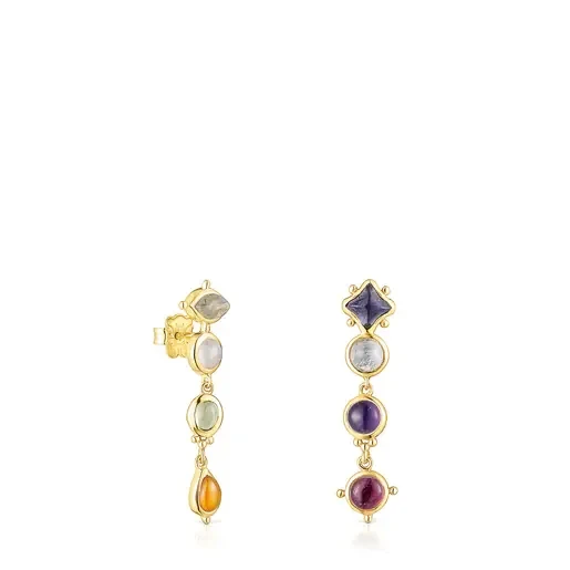 Long silver vermeil Magic Nature Earrings with gemstones - Save 30% Today!