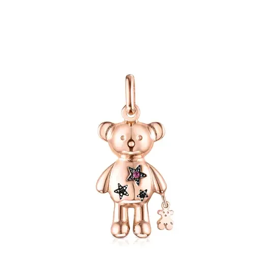 Rose Silver Vermeil Teddy Bear Stars Pendant with Gemstones - Save $8000 Now!