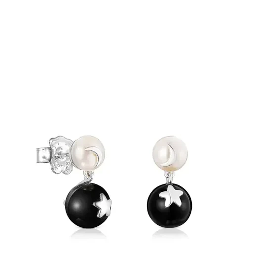 Magic Nature moon-star Earrings with pearl and onyx - 30% Discount Now!